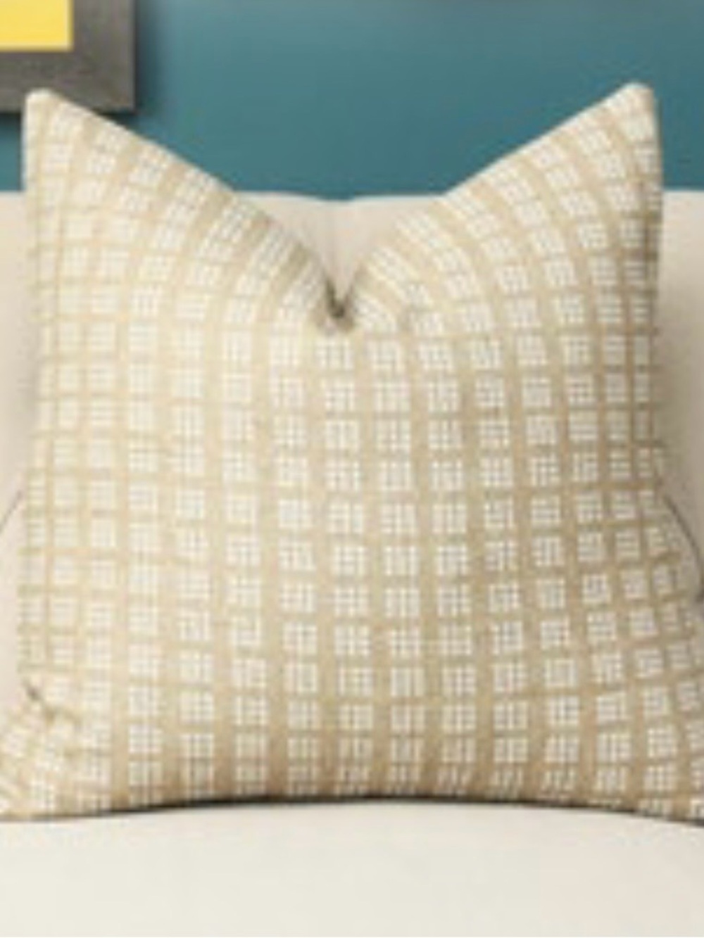Kelly Wearstler Beige and White Check Throw Pillow